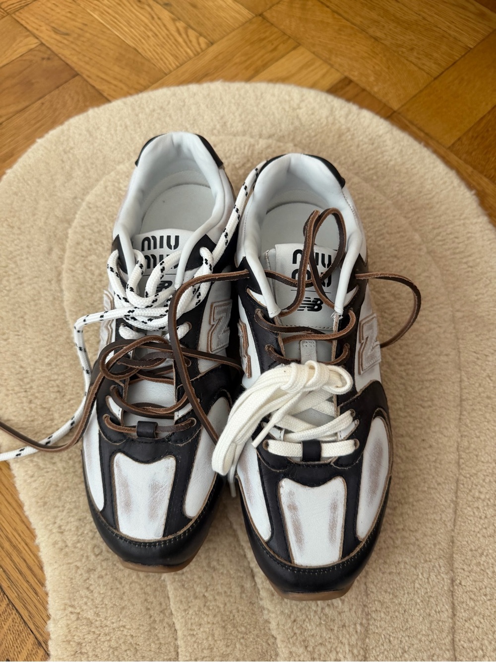 Miu Miu White and Brown Panelled Men's Sneakers